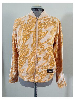 Adidas Future Icons Sz S Peach and Orange Graphic Print Knit Track Jacket